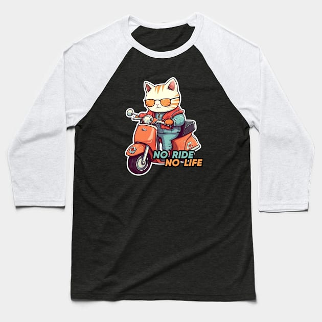 Kawaii cat riding scooter Baseball T-Shirt by AestheticsArt81